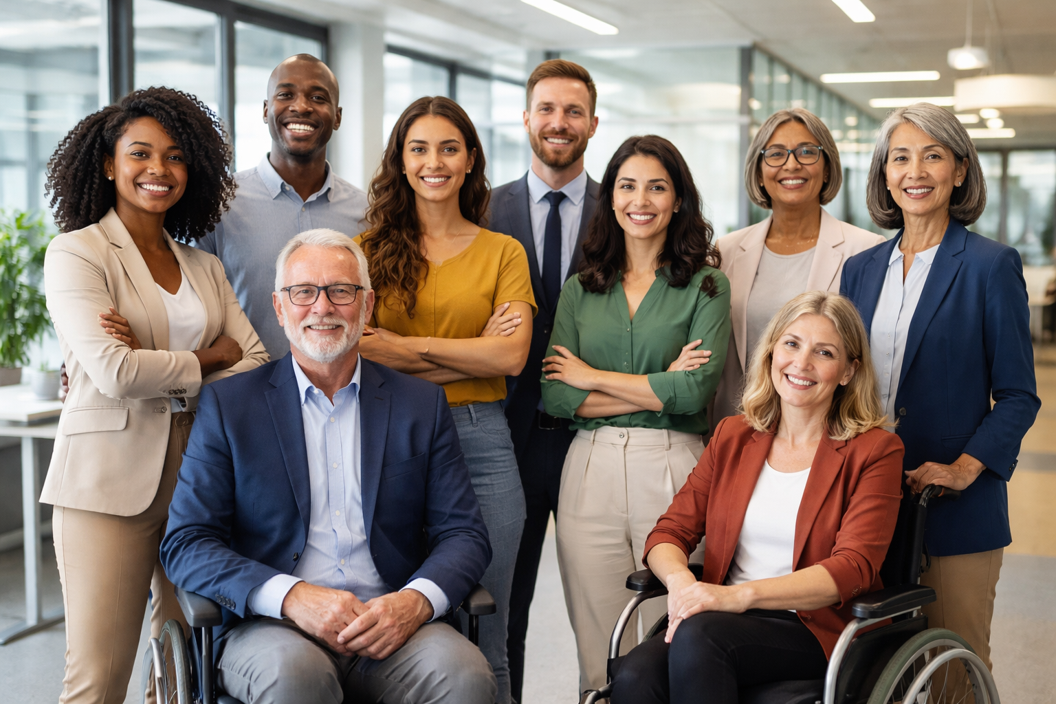 Diverse group of employees representing protected characteristics
